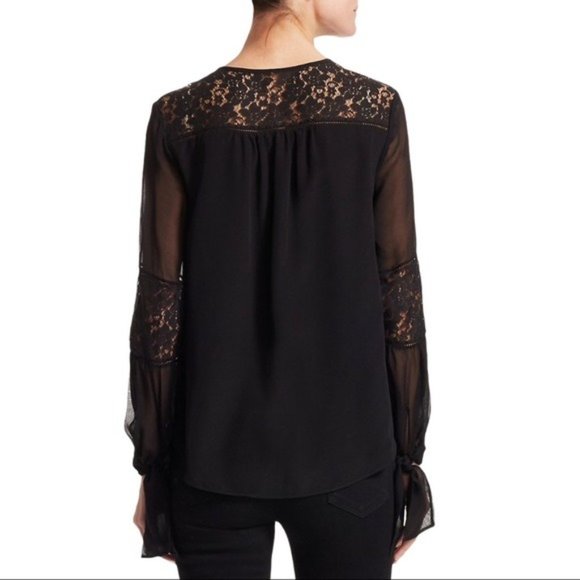 REBECCA TAYLOR Sarah Silk Lace-Panel Top in Black - Size 6 NWT - Picture 2 of 6